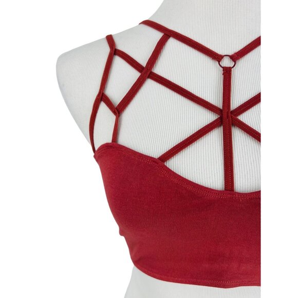 NWT Boutique Strappy Burnt Red Geometric Cutout Cage Front Crop Top Bralette - Picture 4 of 16